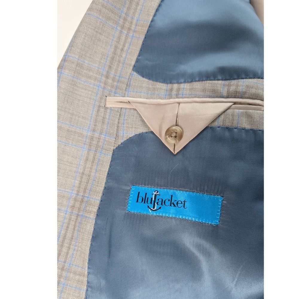 Blujacket Mens 48R Blue Plaid Regular Fit Reda Wool Blazer Sportcoat - Picture 6 of 10